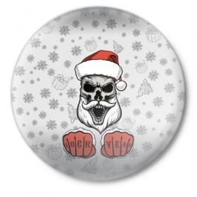 Значок с принтом Bad boy Santa в Белгороде,  металл | круглая форма, металлическая застежка в виде булавки | Тематика изображения на принте: 