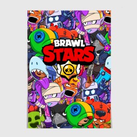 Постер с принтом BRAWL STARS в Белгороде, 100% бумага
 | бумага, плотность 150 мг. Матовая, но за счет высокого коэффициента гладкости имеет небольшой блеск и дает на свету блики, но в отличии от глянцевой бумаги не покрыта лаком | 8 bit | 8 бит | brawl stars | brawler | crow | emz | leon | nita | sandy | spike | бравл старз | бравлер | ворон | леон | нита | спайк | сэнди | эмз