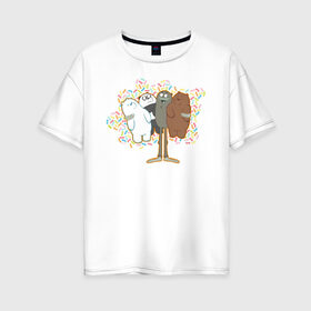 Женская футболка хлопок Oversize с принтом Charle and bears в Белгороде, 100% хлопок | свободный крой, круглый ворот, спущенный рукав, длина до линии бедер
 | baby bears | bare bears | charle and bears | dsgngerzen | grizz | isebear | panpan | selfie panpan | vdgerir | вся правда о медведях