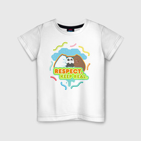 Детская футболка хлопок с принтом Respect keep real в Белгороде, 100% хлопок | круглый вырез горловины, полуприлегающий силуэт, длина до линии бедер | Тематика изображения на принте: baby bears | bare bears | charle and bears | dsgngerzen | grizz | isebear | panda | panpan | selfie panpan | vdgerir | вся правда о медведях