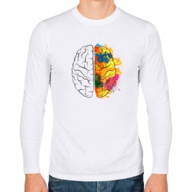Мужской лонгслив хлопок с принтом Мозг в Белгороде, 100% хлопок |  | акварель | краски | мозг | рисунок