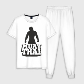 Мужская пижама хлопок с принтом Muay Thai в Белгороде, 100% хлопок | брюки и футболка прямого кроя, без карманов, на брюках мягкая резинка на поясе и по низу штанин
 | mma | muay thai | бокс | борьба | дзюдо | единоборства | кикбоксинг | спорт