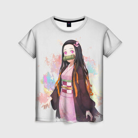 Женская футболка 3D с принтом Nezuko Kamado в Белгороде, 100% полиэфир ( синтетическое хлопкоподобное полотно) | прямой крой, круглый вырез горловины, длина до линии бедер | demon | kamado | nezuko | slayer | камадо | недзуко | незуко | нэдзуко | нэзуко