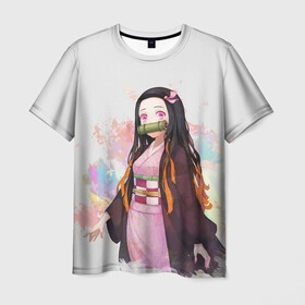 Мужская футболка 3D с принтом Nezuko Kamado в Белгороде, 100% полиэфир | прямой крой, круглый вырез горловины, длина до линии бедер | Тематика изображения на принте: demon | kamado | nezuko | slayer | камадо | недзуко | незуко | нэдзуко | нэзуко