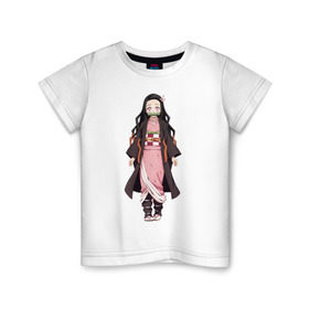 Детская футболка хлопок с принтом Nezuko Kamado в Белгороде, 100% хлопок | круглый вырез горловины, полуприлегающий силуэт, длина до линии бедер | demon | kamado | nezuko | slayer | камадо | недзуко | незуко | нэдзуко | нэзуко