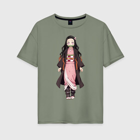 Женская футболка хлопок Oversize с принтом Nezuko Kamado в Белгороде, 100% хлопок | свободный крой, круглый ворот, спущенный рукав, длина до линии бедер
 | demon | kamado | nezuko | slayer | камадо | недзуко | незуко | нэдзуко | нэзуко