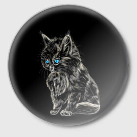 Значок с принтом Пушистый котёнок в Белгороде,  металл | круглая форма, металлическая застежка в виде булавки | Тематика изображения на принте: животные | зверёк | кот | котёнок | милашка | няшка | счастье