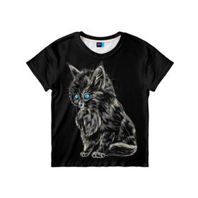 Детская футболка 3D с принтом Пушистый котёнок в Белгороде, 100% гипоаллергенный полиэфир | прямой крой, круглый вырез горловины, длина до линии бедер, чуть спущенное плечо, ткань немного тянется | животные | зверёк | кот | котёнок | милашка | няшка | счастье