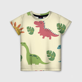 Детская футболка 3D с принтом Динозаврики в Белгороде, 100% гипоаллергенный полиэфир | прямой крой, круглый вырез горловины, длина до линии бедер, чуть спущенное плечо, ткань немного тянется | dinosaurs | динозавр | динозавры | животные | игрушки | мульт динозавры | мультяшки динозавры | тиранозавр
