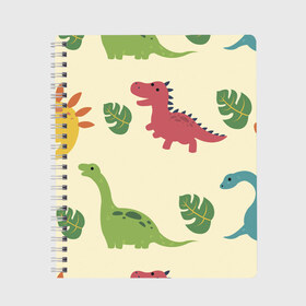 Тетрадь с принтом Динозаврики в Белгороде, 100% бумага | 48 листов, плотность листов — 60 г/м2, плотность картонной обложки — 250 г/м2. Листы скреплены сбоку удобной пружинной спиралью. Уголки страниц и обложки скругленные. Цвет линий — светло-серый
 | dinosaurs | динозавр | динозавры | животные | игрушки | мульт динозавры | мультяшки динозавры | тиранозавр