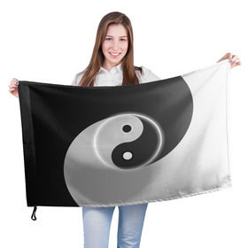 Флаг 3D с принтом Инь - янь (с двух сторон) в Белгороде, 100% полиэстер | плотность ткани — 95 г/м2, размер — 67 х 109 см. Принт наносится с одной стороны | black | signs | white. | ying   yang | белый | знаки | инь   янь | чёрный