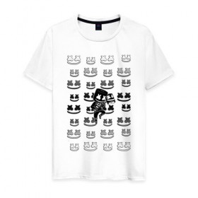Мужская футболка хлопок с принтом FORTNITE X MARSHMELLO в Белгороде, 100% хлопок | прямой крой, круглый вырез горловины, длина до линии бедер, слегка спущенное плечо. | fortnite | games | marshmello | игры | фортнайт