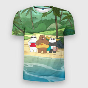 Мужская футболка 3D спортивная с принтом Bears on the beach в Белгороде, 100% полиэстер с улучшенными характеристиками | приталенный силуэт, круглая горловина, широкие плечи, сужается к линии бедра | baby bears | bare bears | charle and bears | dsgngerzen | grizz | iсebear | panda | panpan | selfie panpan | vdgerir | we bare bears | вся правда о медведях