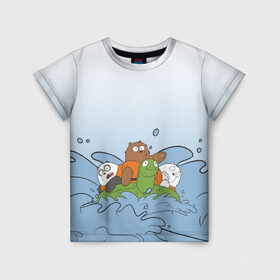 Детская футболка 3D с принтом Bears on a turtle в Белгороде, 100% гипоаллергенный полиэфир | прямой крой, круглый вырез горловины, длина до линии бедер, чуть спущенное плечо, ткань немного тянется | baby bears | bare bears | charle and bears | dsgngerzen | grizz | iсebear | panda | panpan | selfie panpan | vdgerir | we bare bears | вся правда о медведях