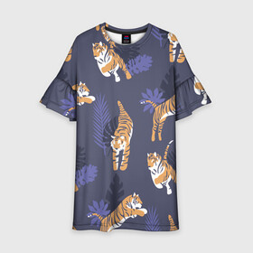Детское платье 3D с принтом Тигриный прайд в Белгороде, 100% полиэстер | прямой силуэт, чуть расширенный к низу. Круглая горловина, на рукавах — воланы | lion | tiger | гепард | дикие кошки | животные | кот | кошки | лев | пантера | тигр | тигры