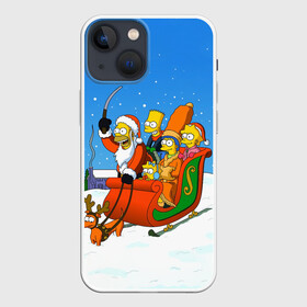 Чехол для iPhone 13 mini с принтом Simpsons New Year в Белгороде,  |  | Тематика изображения на принте: bart | christmas | family | homer | lisa | maggie | marge | new | santa | simpson | simpsons | snow | thesimpsons | xmas | year | барт | гомер | лиза | мардж | мегги | санта | семья | симпсоны