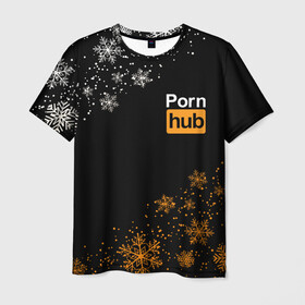 Мужская футболка 3D с принтом PornHub Новогодний (+ на спине) в Белгороде, 100% полиэфир | прямой крой, круглый вырез горловины, длина до линии бедер | Тематика изображения на принте: brazzers | hub | видео | любовь | хаб | чувства