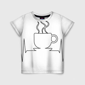 Детская футболка 3D с принтом Чашечку кофе? в Белгороде, 100% гипоаллергенный полиэфир | прямой крой, круглый вырез горловины, длина до линии бедер, чуть спущенное плечо, ткань немного тянется | Тематика изображения на принте: бариста | бармен | вкус | кардиограмма | кофе | кофеман | напиток | подача | профессия | хобби | чашка