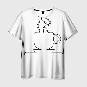 Мужская футболка 3D с принтом Чашечку кофе? в Белгороде, 100% полиэфир | прямой крой, круглый вырез горловины, длина до линии бедер | бариста | бармен | вкус | кардиограмма | кофе | кофеман | напиток | подача | профессия | хобби | чашка