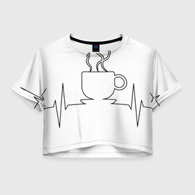 Женская футболка Crop-top 3D с принтом Чашечку кофе? в Белгороде, 100% полиэстер | круглая горловина, длина футболки до линии талии, рукава с отворотами | бариста | бармен | вкус | кардиограмма | кофе | кофеман | напиток | подача | профессия | хобби | чашка