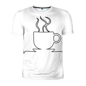Мужская футболка 3D спортивная с принтом Чашечку кофе? в Белгороде, 100% полиэстер с улучшенными характеристиками | приталенный силуэт, круглая горловина, широкие плечи, сужается к линии бедра | Тематика изображения на принте: бариста | бармен | вкус | кардиограмма | кофе | кофеман | напиток | подача | профессия | хобби | чашка