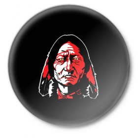 Значок с принтом Cherokee в Белгороде,  металл | круглая форма, металлическая застежка в виде булавки | Тематика изображения на принте: cherokee | indian | indians face | индеец | лицо индейца