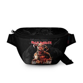 Поясная сумка 3D с принтом Iron Maiden в Белгороде, 100% полиэстер | плотная ткань, ремень с регулируемой длиной, внутри несколько карманов для мелочей, основное отделение и карман с обратной стороны сумки застегиваются на молнию | heavy metal | iron maiden | metal | айрон мейден | группы | метал | музыка | рок | хеви метал