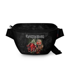 Поясная сумка 3D с принтом Iron Maiden в Белгороде, 100% полиэстер | плотная ткань, ремень с регулируемой длиной, внутри несколько карманов для мелочей, основное отделение и карман с обратной стороны сумки застегиваются на молнию | heavy metal | iron maiden | metal | айрон мейден | группы | метал | музыка | рок | хеви метал
