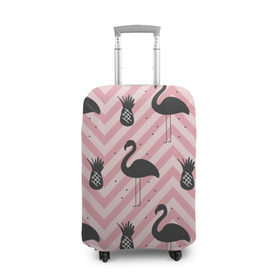 Чехол для чемодана 3D с принтом Черный фламинго в Белгороде, 86% полиэфир, 14% спандекс | двустороннее нанесение принта, прорези для ручек и колес | animal | bird | flamingo | pink | pnik flamingo | животные | птицы | розовый | розовый фламинго | фламинго