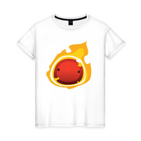 Женская футболка хлопок с принтом Огненный слайм-мини версия в Белгороде, 100% хлопок | прямой крой, круглый вырез горловины, длина до линии бедер, слегка спущенное плечо | slime rancher