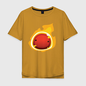 Мужская футболка хлопок Oversize с принтом Огненный слайм-мини версия в Белгороде, 100% хлопок | свободный крой, круглый ворот, “спинка” длиннее передней части | slime rancher