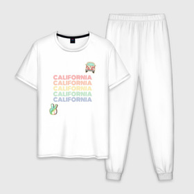 Мужская пижама хлопок с принтом California в Белгороде, 100% хлопок | брюки и футболка прямого кроя, без карманов, на брюках мягкая резинка на поясе и по низу штанин
 | иностранная надпись | калифорния | красивое | надпись | сша
