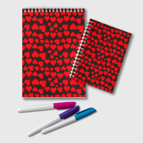 Блокнот с принтом 8-Bit Love в Белгороде, 100% бумага | 48 листов, плотность листов — 60 г/м2, плотность картонной обложки — 250 г/м2. Листы скреплены удобной пружинной спиралью. Цвет линий — светло-серый
 | Тематика изображения на принте: 8 bit | 8 бит | game | heart | lovely | pattern | любовь | паттерн | романтика | сердечки | сердца | сердце