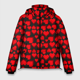 Мужская зимняя куртка 3D с принтом 8-Bit Love в Белгороде, верх — 100% полиэстер; подкладка — 100% полиэстер; утеплитель — 100% полиэстер | длина ниже бедра, свободный силуэт Оверсайз. Есть воротник-стойка, отстегивающийся капюшон и ветрозащитная планка. 

Боковые карманы с листочкой на кнопках и внутренний карман на молнии. | 8 bit | 8 бит | game | heart | lovely | pattern | любовь | паттерн | романтика | сердечки | сердца | сердце