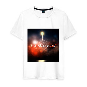 Мужская футболка хлопок с принтом Elon Musk - SpaceX в Белгороде, 100% хлопок | прямой крой, круглый вырез горловины, длина до линии бедер, слегка спущенное плечо. | Тематика изображения на принте: 