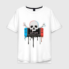 Мужская футболка хлопок Oversize с принтом Game Over в Белгороде, 100% хлопок | свободный крой, круглый ворот, “спинка” длиннее передней части | console | game | game over | nintendo | skull | switch | глюк | игра | консоль | кости | нинтендо | свитч | череп
