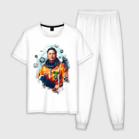 Мужская пижама хлопок с принтом Elon Mask в Белгороде, 100% хлопок | брюки и футболка прямого кроя, без карманов, на брюках мягкая резинка на поясе и по низу штанин
 | spacex | илон | илонмаск | космос | маск | ракета | тесла