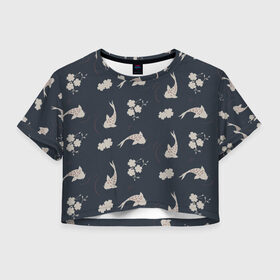 Женская футболка Cropp-top с принтом Японские мотивы в Белгороде, 100% полиэстер | круглая горловина, длина футболки до линии талии, рукава с отворотами | 