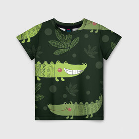 Детская футболка 3D с принтом Милый крокодил в Белгороде, 100% гипоаллергенный полиэфир | прямой крой, круглый вырез горловины, длина до линии бедер, чуть спущенное плечо, ткань немного тянется | Тематика изображения на принте: аллигатор | для детей | животные | крокодил