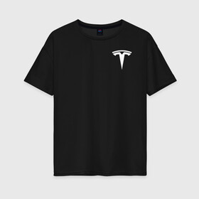 Женская футболка хлопок Oversize с принтом TESLA - ИЛОН МАСК (НА СПИНЕ) в Белгороде, 100% хлопок | свободный крой, круглый ворот, спущенный рукав, длина до линии бедер
 | elon musk | tesla | американский предприниматель | изобретатель | илон маск | инвестор | инженер | старлинк | тесла