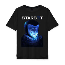 Мужская футболка хлопок Oversize с принтом Starset в Белгороде, 100% хлопок | свободный крой, круглый ворот, “спинка” длиннее передней части | astronaut | logo | rock | skull | space | starset | космонавт | космос | лого | рок | старсет | череп