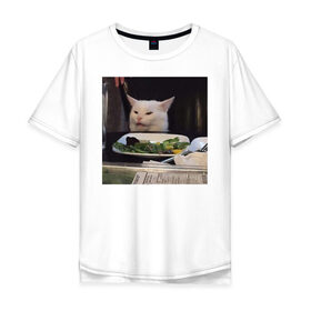 Мужская футболка хлопок Oversize с принтом мемная картинка с котом в Белгороде, 100% хлопок | свободный крой, круглый ворот, “спинка” длиннее передней части | кот | котэ | кошка | мем | прикол | фотография
