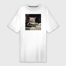 Платье-футболка хлопок с принтом мемная картинка с котом в Белгороде,  |  | Тематика изображения на принте: кот | котэ | кошка | мем | прикол | фотография