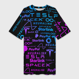 Платье-футболка 3D с принтом ЛОГОТИПЫ ПРОЕКТОВ ИЛОНА МАСКА. в Белгороде,  |  | elon musk | hyperloop | neuralink | pattern | paypal | spacex | starlink | tesla | американский предприниматель | изобретатель | илон маск | инвестор | инженер | паттерн | тесла