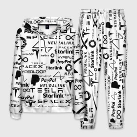 Мужской костюм 3D с принтом ЛОГОТИПЫ ПРОЕКТОВ ИЛОНА МАСКА. в Белгороде, 100% полиэстер | Манжеты и пояс оформлены тканевой резинкой, двухслойный капюшон со шнурком для регулировки, карманы спереди | Тематика изображения на принте: elon musk | hyperloop | neuralink | pattern | paypal | spacex | starlink | tesla | американский предприниматель | изобретатель | илон маск | инвестор | инженер | паттерн | тесла