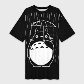 Платье-футболка 3D с принтом Тоторо прячется от дождя в Белгороде,  |  | anime | hayao miyazaki | japanese | meme | miyazaki | piano | studio ghibli | tokyo | totoro | гибли | котобус | мой | сосед | сусуватари | тонари | тоторо | хаяо миядзаки
