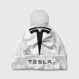 Шапка 3D c помпоном с принтом TESLA в Белгороде, 100% полиэстер | универсальный размер, печать по всей поверхности изделия | Тематика изображения на принте: elon mask | tesla | илон | илон маск | маск | тесла