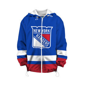 Детская куртка 3D с принтом Нью-Йорк Рейнджерс НХЛ в Белгороде, 100% полиэстер | застежка — молния, подол и капюшон оформлены резинкой с фиксаторами, по бокам — два кармана без застежек, один потайной карман на груди, плотность верхнего слоя — 90 г/м2; плотность флисового подклада — 260 г/м2 | Тематика изображения на принте: hockey | new york | new york rangers | nhl | rangers | usa | нхл | нью йорк | нью йорк рейнджерс | рейнджерс | спорт | сша | хоккей | шайба