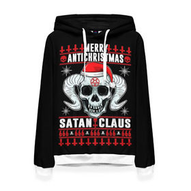 Женская толстовка 3D с принтом Satan claus в Белгороде, 100% полиэстер  | двухслойный капюшон со шнурком для регулировки, мягкие манжеты на рукавах и по низу толстовки, спереди карман-кенгуру с мягким внутренним слоем. | 