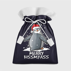 Подарочный 3D мешок с принтом Santa penguin в Белгороде, 100% полиэстер | Размер: 29*39 см | Тематика изображения на принте: christmas | claus | jingle | merry | santa | елка | игрушки | клаус | клюв | колокольчик | новый год | олени | пингвин | подарок | праздник | рождество | санта | снег | снежинки | шапка